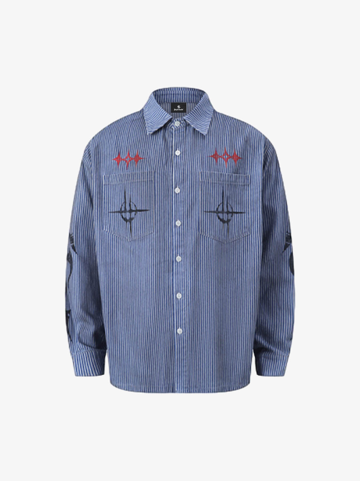 10001_acaff02a-5c94-463e-8b66-21891a9548cf.jpg Streetwear Red Star Striped Long Sleeve Shirt - Image 1