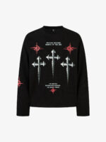 Letter Print Waffle Cross Long-Sleeved T-Shirt - Image 8