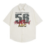 Retro Letter Print Short Sleeve Shirt - 2426