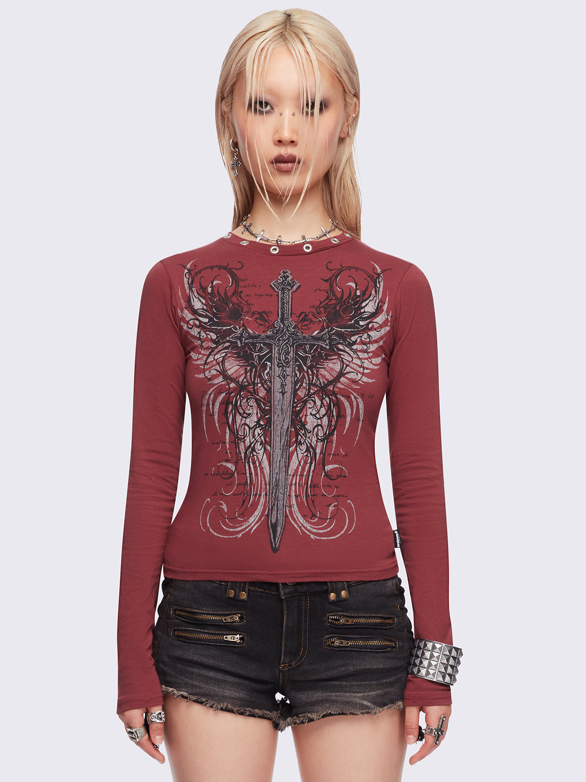 Graveborn_Burgundy_Top_4_4052fb6f-f538-420d-8317-671ee0b43e57.jpg Graveborn Burgundy Top - Image 1