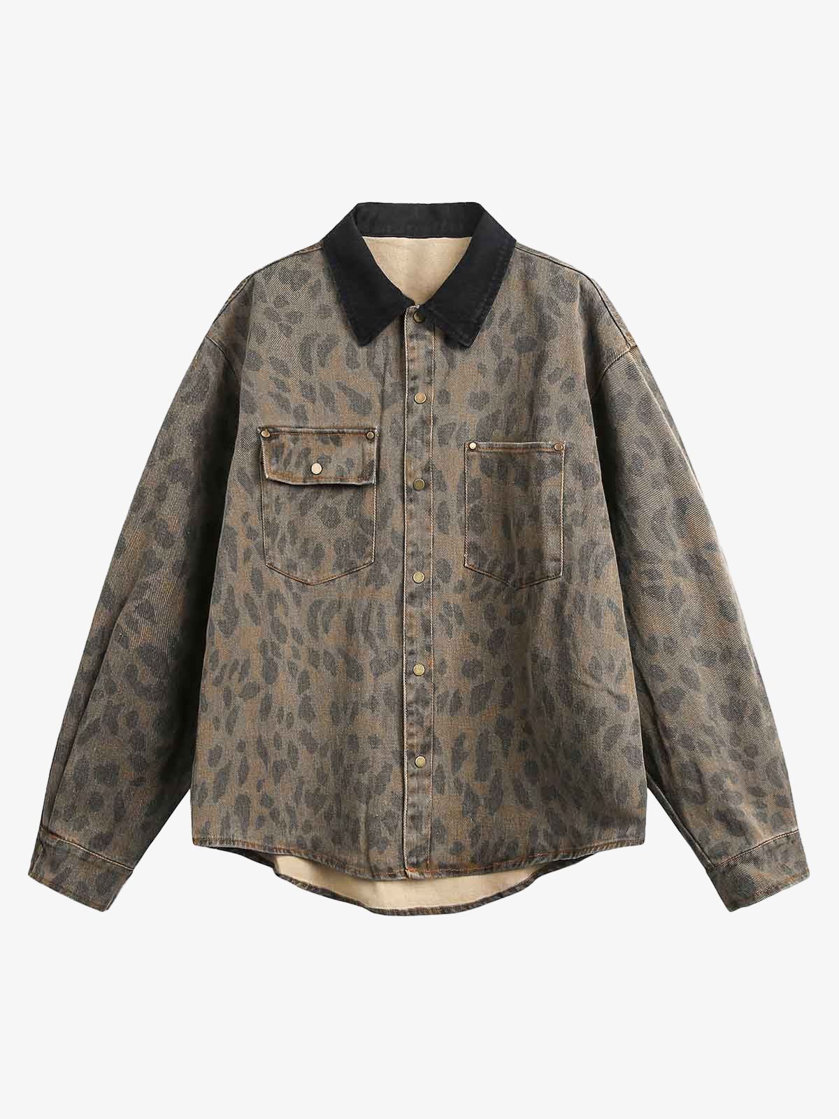 image1_f42c6a39-f30d-4df8-a07a-7e626142f7bd.jpg Vintage Distressed Cheetah Print Denim Shirt - Image 1