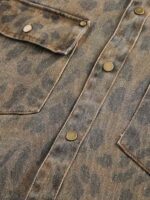 Vintage Distressed Cheetah Print Denim Shirt - Image 5