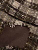 Retro Ripped Patchwork Long Sleeve Plaid Shirt - Image 6